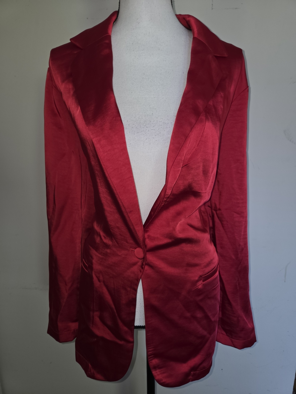 A New Day Women's Red Satin Single-Button Blazer XL